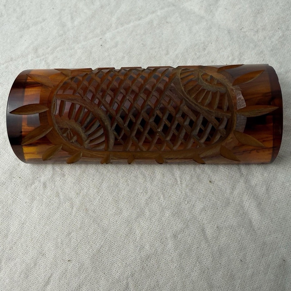Vintage Tortoiseshell Deeply Carved BAKELITE BELT BUCKLE 2.75"